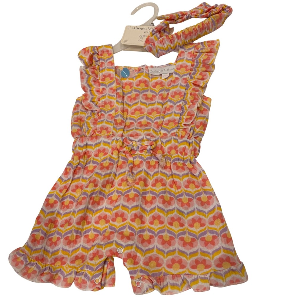 NWTO‎ set of 2 Catherine Malandrino Baby Girls Rompers Print size 6-9 Months